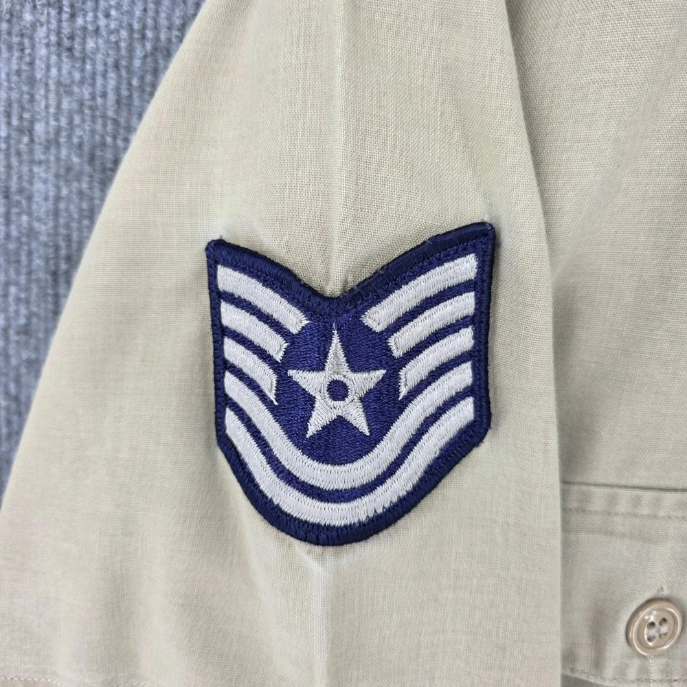 Vintage US Air Force Tan Short Sleeve Uniform Shirt Staff Sergeant Patches 15.5